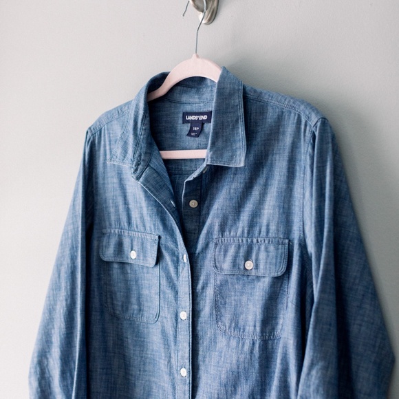 Lands End Women's Chambray Button Down Shirt Dress Size 14P - Picture 6 of 10